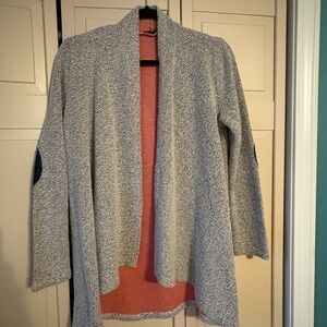 THML Gray Open Front Sweater with Elbow Patches